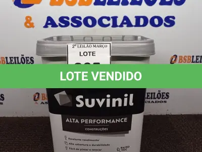 LOTE 265 - 01 BALDE DE TINTA SUVINIL INTERIORES ACRÍLICO FOSCO 18L NA COR FOSCO BRANCO. VENCIMENTO 10/2027 (NOVO) (NO ESTADO) ATENÇÃO! FAZER A VISITAÇÃO ANTES DE ARREMATAR, NÃO SABEMOS SE FUNCIONA. LEILÃO NÃO TEM GARANTIA E NEM DEVOLUÇÃO, SUJEITO A POSSÍVEIS AVARIAS VISÍVEIS/OCULTAS E/OU AUSÊNCIA DE COMPONENTES.