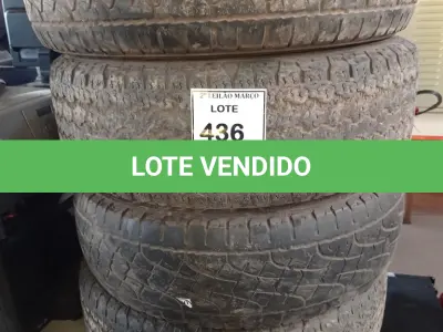 LOTE 436 - 04 PNEUS USADOS MEDIDAS E MODELOS DIVERSOS. (NO ESTADO) ATENÇÃO! FAZER A VISITAÇÃO ANTES DE ARREMATAR, NÃO SABEMOS SE FUNCIONA. LEILÃO NÃO TEM GARANTIA E NEM DEVOLUÇÃO, SUJEITO A POSSÍVEIS AVARIAS VISÍVEIS/OCULTAS E/OU AUSÊNCIA DE COMPONENTES.