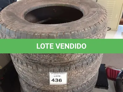 LOTE 436 - 04 PNEUS USADOS MEDIDAS E MODELOS DIVERSOS. (NO ESTADO) ATENÇÃO! FAZER A VISITAÇÃO ANTES DE ARREMATAR, NÃO SABEMOS SE FUNCIONA. LEILÃO NÃO TEM GARANTIA E NEM DEVOLUÇÃO, SUJEITO A POSSÍVEIS AVARIAS VISÍVEIS/OCULTAS E/OU AUSÊNCIA DE COMPONENTES.