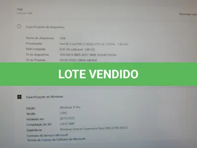 LOTE 202 - 01 NOTEBOOK DELL I5 8350U 8GB NA COR PRETO C/CARREGADOR . (NO ESTADO) ATENÇÃO! FAZER A VISITAÇÃO ANTES DE ARREMATAR, NÃO SABEMOS SE FUNCIONA. LEILÃO NÃO TEM GARANTIA E NEM DEVOLUÇÃO, SUJEITO A POSSÍVEIS AVARIAS VISÍVEIS/OCULTAS E/OU AUSÊNCIA DE COMPONENTES.