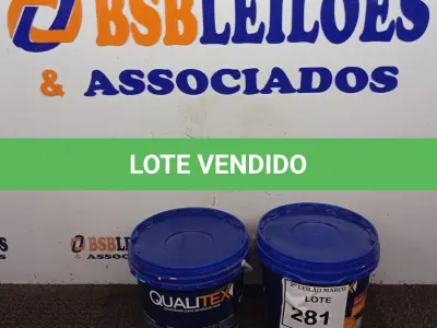 LOTE 281 - 02 BALDES TINTA QUALITEX 3,6L NA COR AREIA E AMARELO. (NO ESTADO) ATENÇÃO! FAZER A VISITAÇÃO ANTES DE ARREMATAR, NÃO SABEMOS SE FUNCIONA. LEILÃO NÃO TEM GARANTIA E NEM DEVOLUÇÃO, SUJEITO A POSSÍVEIS AVARIAS VISÍVEIS/OCULTAS E/OU AUSÊNCIA DE COMPONENTES.