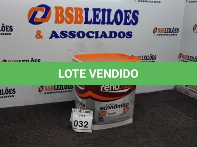 LOTE 032 - 01 BALDE DE TINTA RENO CRILL NA COR BRANCO NEVE 16L. (NO ESTADO) ATENÇÃO! FAZER A VISITAÇÃO ANTES DE ARREMATAR, NÃO SABEMOS SE FUNCIONA. LEILÃO NÃO TEM GARANTIA E NEM DEVOLUÇÃO, SUJEITO A POSSÍVEIS AVARIAS VISÍVEIS/OCULTAS E/OU AUSÊNCIA DE COMPONENTES.