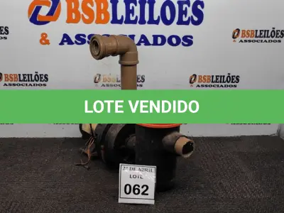 LOTE 062 - 01 BOMBA D’ÁGUA. (NO ESTADO) ATENÇÃO! FAZER A VISITAÇÃO ANTES DE ARREMATAR, NÃO SABEMOS SE FUNCIONA. LEILÃO NÃO TEM GARANTIA E NEM DEVOLUÇÃO, SUJEITO A POSSÍVEIS AVARIAS VISÍVEIS/OCULTAS E/OU AUSÊNCIA DE COMPONENTES.