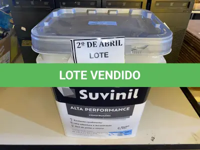 LOTE 305 - 01 GALÃO DE TINTA SUVINIL DE 18L PARA INTERIORES ACABAMENTO FOSCO BRANCO. (NOVO) (NO ESTADO) ATENÇÃO! FAZER A VISITAÇÃO ANTES DE ARREMATAR, NÃO SABEMOS SE FUNCIONA. LEILÃO NÃO TEM GARANTIA E NEM DEVOLUÇÃO, SUJEITO A POSSÍVEIS AVARIAS VISÍVEIS/OCULTAS E/OU AUSÊNCIA DE COMPONENTES.