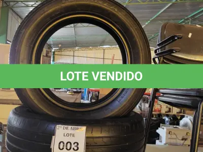 LOTE 003 - 02 PNEUS 198/55/15 E 01 PNEU 185/65/15. (NO ESTADO) ATENÇÃO! FAZER A VISITAÇÃO ANTES DE ARREMATAR, NÃO SABEMOS SE FUNCIONA. LEILÃO NÃO TEM GARANTIA E NEM DEVOLUÇÃO, SUJEITO A POSSÍVEIS AVARIAS VISÍVEIS/OCULTAS E/OU AUSÊNCIA DE COMPONENTES.