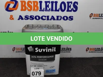 LOTE 079 - 01 GALÃO DE TINTA SUVINIL DE 18L PARA INTERIORES ACABAMENTO FOSCO BRANCO. (NOVO) (NO ESTADO) ATENÇÃO! FAZER A VISITAÇÃO ANTES DE ARREMATAR, NÃO SABEMOS SE FUNCIONA. LEILÃO NÃO TEM GARANTIA E NEM DEVOLUÇÃO, SUJEITO A POSSÍVEIS AVARIAS VISÍVEIS/OCULTAS E/OU AUSÊNCIA DE COMPONENTES.
