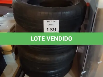 LOTE 139 - 04 PNEUS 185-65-15” USADOS. (NO ESTADO) ATENÇÃO! FAZER A VISITAÇÃO ANTES DE ARREMATAR, NÃO SABEMOS SE FUNCIONA. LEILÃO NÃO TEM GARANTIA E NEM DEVOLUÇÃO, SUJEITO A POSSÍVEIS AVARIAS VISÍVEIS/OCULTAS E/OU AUSÊNCIA DE COMPONENTES.