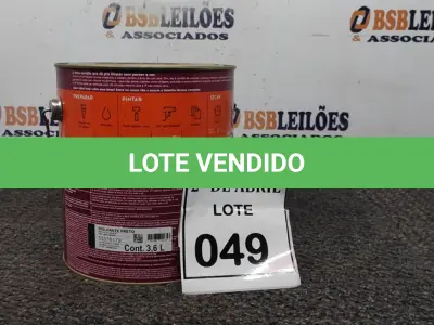 LOTE 049 - 01 LATA DE TINTA ESMALTE PARA MADEIRAS E METAIS NA COR BRILHANTE PRETO DE 3,6L MARCA SUVINIL. (NOVO) (NO ESTADO) ATENÇÃO! FAZER A VISITAÇÃO ANTES DE ARREMATAR, NÃO SABEMOS SE FUNCIONA. LEILÃO NÃO TEM GARANTIA E NEM DEVOLUÇÃO, SUJEITO A POSSÍVEIS AVARIAS VISÍVEIS/OCULTAS E/OU AUSÊNCIA DE COMPONENTES.