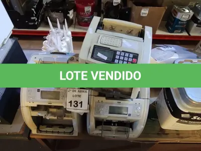 LOTE 131 - 03 MÁQUINAS DE CONTAR CÉDULAS. (NO ESTADO) ATENÇÃO! FAZER A VISITAÇÃO ANTES DE ARREMATAR, NÃO SABEMOS SE FUNCIONA. LEILÃO NÃO TEM GARANTIA E NEM DEVOLUÇÃO, SUJEITO A POSSÍVEIS AVARIAS VISÍVEIS/OCULTAS E/OU AUSÊNCIA DE COMPONENTES.