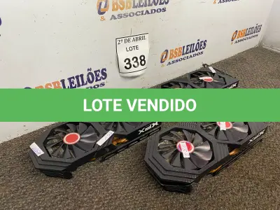 LOTE 338 - 03 PLACAS DE VÍDEO XFX 4GB. (NO ESTADO) ATENÇÃO! FAZER A VISITAÇÃO ANTES DE ARREMATAR, NÃO SABEMOS SE FUNCIONA. LEILÃO NÃO TEM GARANTIA E NEM DEVOLUÇÃO, SUJEITO A POSSÍVEIS AVARIAS VISÍVEIS/OCULTAS E/OU AUSÊNCIA DE COMPONENTES.