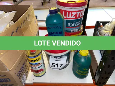 LOTE 517 - 01 LOTE COM FUNDO PREPARADOR DE PAREDES, ZARCÃO, SICA E AGUARRÁS. (NO ESTADO) ATENÇÃO! FAZER A VISITAÇÃO ANTES DE ARREMATAR, NÃO SABEMOS SE FUNCIONA. LEILÃO NÃO TEM GARANTIA E NEM DEVOLUÇÃO, SUJEITO A POSSÍVEIS AVARIAS VISÍVEIS/OCULTAS E/OU AUSÊNCIA DE COMPONENTES.