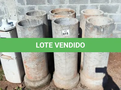 LOTE 073 - 06 MANILHAS EM CONCRETO.  (NO ESTADO) ATENÇÃO! FAZER A VISITAÇÃO ANTES DE ARREMATAR, NÃO SABEMOS SE FUNCIONA. LEILÃO NÃO TEM GARANTIA E NEM DEVOLUÇÃO, SUJEITO A POSSÍVEIS AVARIAS VISÍVEIS/OCULTAS E/OU AUSÊNCIA DE COMPONENTES.