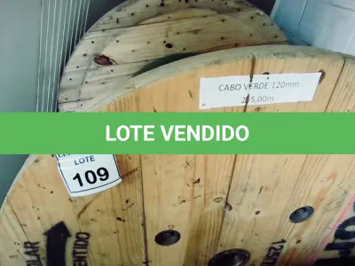 LOTE 109 - 01 CARRETEL COM CABO 120MM NA COR VERDE (1KV) COM 235 METROS. (NO ESTADO) ATENÇÃO! FAZER A VISITAÇÃO ANTES DE ARREMATAR, NÃO SABEMOS SE FUNCIONA. LEILÃO NÃO TEM GARANTIA E NEM DEVOLUÇÃO, SUJEITO A POSSÍVEIS AVARIAS VISÍVEIS/OCULTAS E/OU AUSÊNCIA DE COMPONENTES.