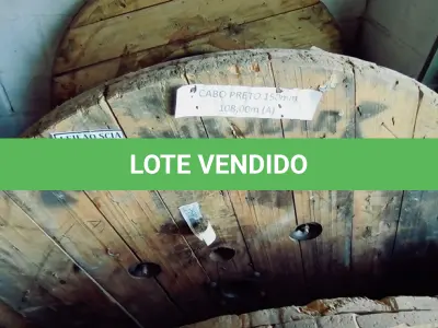 LOTE 107 - 01 CARRETEL COM CABO 150MM NA COR PRETA (1KV) COM 108 METROS (NO ESTADO) ATENÇÃO! FAZER A VISITAÇÃO ANTES DE ARREMATAR, NÃO SABEMOS SE FUNCIONA. LEILÃO NÃO TEM GARANTIA E NEM DEVOLUÇÃO, SUJEITO A POSSÍVEIS AVARIAS VISÍVEIS/OCULTAS E/OU AUSÊNCIA DE COMPONENTES.