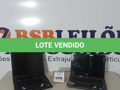 LOTE 006 - 02 NOTEBOOKS SENDO 01 MARCA DELL E 01 IBM SEM CARREGADOR COM AVARIAS.  (NO ESTADO) ATENÇÃO! FAZER A VISITAÇÃO ANTES DE ARREMATAR, NÃO SABEMOS SE FUNCIONA. LEILÃO NÃO TEM GARANTIA E NEM DEVOLUÇÃO, SUJEITO A POSSÍVEIS AVARIAS VISÍVEIS/OCULTAS E/OU AUSÊNCIA DE COMPONENTES.