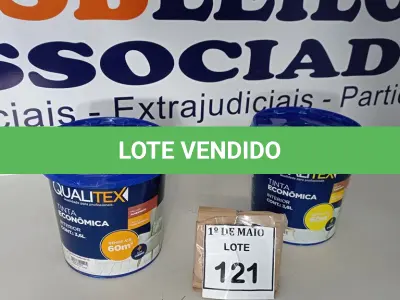 LOTE 121 - 02 GALÕES DE TINTA DE 3,6L AMARELO SOL MARCA QUALITEX. (NOVO) (NO ESTADO) ATENÇÃO! FAZER A VISITAÇÃO ANTES DE ARREMATAR, NÃO SABEMOS SE FUNCIONA. LEILÃO NÃO TEM GARANTIA E NEM DEVOLUÇÃO, SUJEITO A POSSÍVEIS AVARIAS VISÍVEIS/OCULTAS E/OU AUSÊNCIA DE COMPONENTES.
