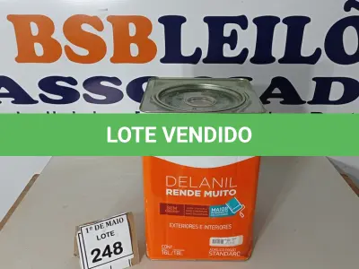 LOTE 248 - 01 LATA DE TINTA EXTERIOR/INTERIOR DE 16/18L DELANIL FOSCO BASE P MARCA IQUINE. (NOVO) (NO ESTADO) ATENÇÃO! FAZER A VISITAÇÃO ANTES DE ARREMATAR, NÃO SABEMOS SE FUNCIONA. LEILÃO NÃO TEM GARANTIA E NEM DEVOLUÇÃO, SUJEITO A POSSÍVEIS AVARIAS VISÍVEIS/OCULTAS E/OU AUSÊNCIA DE COMPONENTES.
