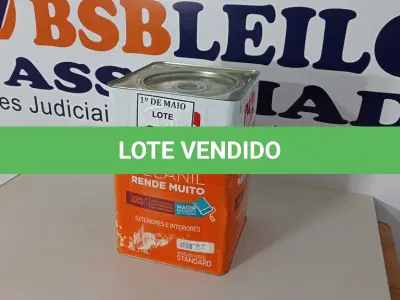 LOTE 217 - 01 LATA DE TINTA EXTERIOR/INTERIOR DE 16/18L DELANIL FOSCO BASE P MARCA IQUINE. (NOVO) (NO ESTADO) ATENÇÃO! FAZER A VISITAÇÃO ANTES DE ARREMATAR, NÃO SABEMOS SE FUNCIONA. LEILÃO NÃO TEM GARANTIA E NEM DEVOLUÇÃO, SUJEITO A POSSÍVEIS AVARIAS VISÍVEIS/OCULTAS E/OU AUSÊNCIA DE COMPONENTES.