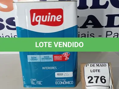 LOTE 276 - 01 LATA DE TINTA PARA INTERIORES DE 16/18 BRANCO BASE P MARCA IQUINE DIATEX. (NOVO) (NO ESTADO) ATENÇÃO! FAZER A VISITAÇÃO ANTES DE ARREMATAR, NÃO SABEMOS SE FUNCIONA. LEILÃO NÃO TEM GARANTIA E NEM DEVOLUÇÃO, SUJEITO A POSSÍVEIS AVARIAS VISÍVEIS/OCULTAS E/OU AUSÊNCIA DE COMPONENTES.