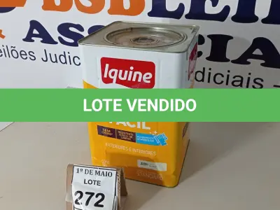 LOTE 272 - 01 LATA DE TINTA INTERIOR/EXTERIOR LIMPA FÁCIL DE 16/18L COR BASE C BRANCO MARCA IQUINE. (NOVO) (NO ESTADO) ATENÇÃO! FAZER A VISITAÇÃO ANTES DE ARREMATAR, NÃO SABEMOS SE FUNCIONA. LEILÃO NÃO TEM GARANTIA E NEM DEVOLUÇÃO, SUJEITO A POSSÍVEIS AVARIAS VISÍVEIS/OCULTAS E/OU AUSÊNCIA DE COMPONENTES.