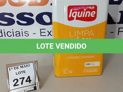 LOTE 274 - 01 LATA DE TINTA INTERIOR/EXTERIOR LIMPA FACIL DE 16/18L COR BASE C BRANCO MARCA IQUINE. (NOVO) (NO ESTADO) ATENÇÃO! FAZER A VISITAÇÃO ANTES DE ARREMATAR, NÃO SABEMOS SE FUNCIONA. LEILÃO NÃO TEM GARANTIA E NEM DEVOLUÇÃO, SUJEITO A POSSÍVEIS AVARIAS VISÍVEIS/OCULTAS E/OU AUSÊNCIA DE COMPONENTES.