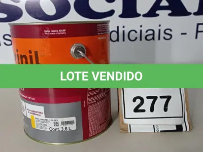 LOTE 277 - 01 LATA DE TINTA ESMALTE PARA MADEIRA E METAIS SUVINIL BRILHANTE AMARELO OURO 3,6L. (NO ESTADO) ATENÇÃO! FAZER A VISITAÇÃO ANTES DE ARREMATAR, NÃO SABEMOS SE FUNCIONA. LEILÃO NÃO TEM GARANTIA E NEM DEVOLUÇÃO, SUJEITO A POSSÍVEIS AVARIAS VISÍVEIS/OCULTAS E/OU AUSÊNCIA DE COMPONENTES.