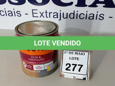 LOTE 277 - 01 LATA DE TINTA ESMALTE PARA MADEIRA E METAIS SUVINIL BRILHANTE AMARELO OURO 3,6L. (NO ESTADO) ATENÇÃO! FAZER A VISITAÇÃO ANTES DE ARREMATAR, NÃO SABEMOS SE FUNCIONA. LEILÃO NÃO TEM GARANTIA E NEM DEVOLUÇÃO, SUJEITO A POSSÍVEIS AVARIAS VISÍVEIS/OCULTAS E/OU AUSÊNCIA DE COMPONENTES.