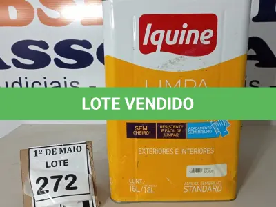 LOTE 272 - 01 LATA DE TINTA INTERIOR/EXTERIOR LIMPA FÁCIL DE 16/18L COR BASE C BRANCO MARCA IQUINE. (NOVO) (NO ESTADO) ATENÇÃO! FAZER A VISITAÇÃO ANTES DE ARREMATAR, NÃO SABEMOS SE FUNCIONA. LEILÃO NÃO TEM GARANTIA E NEM DEVOLUÇÃO, SUJEITO A POSSÍVEIS AVARIAS VISÍVEIS/OCULTAS E/OU AUSÊNCIA DE COMPONENTES.