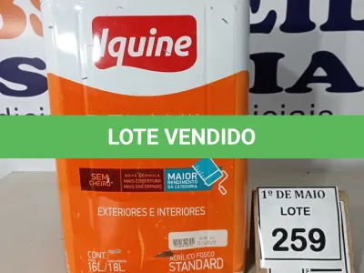 LOTE 259 - 01 LATA DE TINTA EXTERIOR/INTERIOR IQUINE DELANIL AZUL FOSCO 18L.  (NO ESTADO) ATENÇÃO! FAZER A VISITAÇÃO ANTES DE ARREMATAR, NÃO SABEMOS SE FUNCIONA. LEILÃO NÃO TEM GARANTIA E NEM DEVOLUÇÃO, SUJEITO A POSSÍVEIS AVARIAS VISÍVEIS/OCULTAS E/OU AUSÊNCIA DE COMPONENTES.