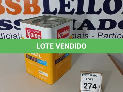 LOTE 274 - 01 LATA DE TINTA INTERIOR/EXTERIOR LIMPA FACIL DE 16/18L COR BASE C BRANCO MARCA IQUINE. (NOVO) (NO ESTADO) ATENÇÃO! FAZER A VISITAÇÃO ANTES DE ARREMATAR, NÃO SABEMOS SE FUNCIONA. LEILÃO NÃO TEM GARANTIA E NEM DEVOLUÇÃO, SUJEITO A POSSÍVEIS AVARIAS VISÍVEIS/OCULTAS E/OU AUSÊNCIA DE COMPONENTES.