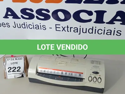 LOTE 222 - 01 PLASTIFICADORA MODELO 2401 110V. (NO ESTADO) ATENÇÃO! FAZER A VISITAÇÃO ANTES DE ARREMATAR, NÃO SABEMOS SE FUNCIONA. LEILÃO NÃO TEM GARANTIA E NEM DEVOLUÇÃO, SUJEITO A POSSÍVEIS AVARIAS VISÍVEIS/OCULTAS E/OU AUSÊNCIA DE COMPONENTES.