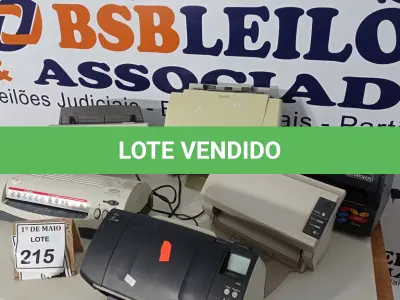 LOTE 215 - 01 PLASTIFICADORA A4-2401 MENNO, 04 SCANNERS MARCAS E MODELOS DIVERSOS E 01 RELÓGIO DE PONTO. (NO ESTADO) ATENÇÃO! FAZER A VISITAÇÃO ANTES DE ARREMATAR, NÃO SABEMOS SE FUNCIONA. LEILÃO NÃO TEM GARANTIA E NEM DEVOLUÇÃO, SUJEITO A POSSÍVEIS AVARIAS VISÍVEIS/OCULTAS E/OU AUSÊNCIA DE COMPONENTES.