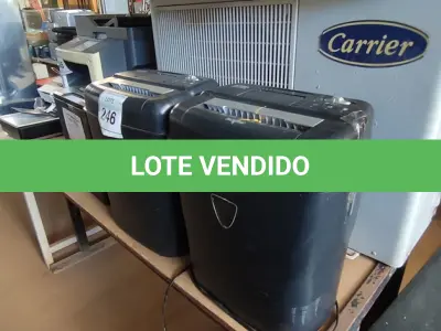 LOTE 246 - 03 FRAGMENTADORAS DE PAPEL MARCA AURORA. (NO ESTADO) ATENÇÃO! FAZER A VISITAÇÃO ANTES DE ARREMATAR, NÃO SABEMOS SE FUNCIONA, LEILÃO NÃO TEM GARANTIA E NEM DEVOLUÇÃO, SUJEITO A POSSÍVEIS AVARIAS VISÍVEIS/OCULTAS E/OU AUSÊNCIA DE COMPONENTES.
