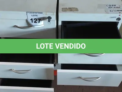 LOTE 127 - 02 GAVETEIROS DE ESCRITÓRIO COM 03 GAVETAS CADA. (NO ESTADO) ATENÇÃO! FAZER A VISITAÇÃO ANTES DE ARREMATAR, NÃO SABEMOS SE FUNCIONA, LEILÃO NÃO TEM GARANTIA E NEM DEVOLUÇÃO, SUJEITO A POSSÍVEIS AVARIAS VISÍVEIS/OCULTAS E/OU AUSÊNCIA DE COMPONENTES.
