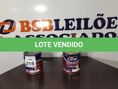 LOTE 215 - 02 LATAS DE TINTA MARCA CORAL ESMALTE SINTÉTICO, PARA MADEIRA E METAL, NAS CORES ACETINADO E BRILHANTE COM 3,2L CADA. (NO ESTADO) ATENÇÃO! FAZER A VISITAÇÃO ANTES DE ARREMATAR, NÃO SABEMOS SE FUNCIONA, LEILÃO NÃO TEM GARANTIA E NEM DEVOLUÇÃO, SUJEITO A POSSÍVEIS AVARIAS VISÍVEIS/OCULTAS E/OU AUSÊNCIA DE COMPONENTES.