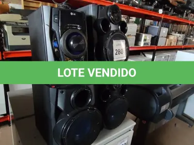 LOTE 280 - 01 APARELHO DE SOM COM 03 CAIXAS MARCAS LG. (NO ESTADO) ATENÇÃO! FAZER A VISITAÇÃO ANTES DE ARREMATAR, NÃO SABEMOS SE FUNCIONA, LEILÃO NÃO TEM GARANTIA E NEM DEVOLUÇÃO, SUJEITO A POSSÍVEIS AVARIAS VISÍVEIS/OCULTAS E/OU AUSÊNCIA DE COMPONENTES.