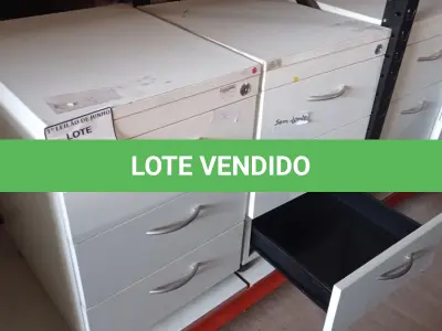 LOTE 341 - 02 GAVETEIROS COM 03 GAVETAS CADA. (NO ESTADO) ATENÇÃO! FAZER A VISITAÇÃO ANTES DE ARREMATAR, NÃO SABEMOS SE FUNCIONA. LEILÃO NÃO TEM GARANTIA E NEM DEVOLUÇÃO, SUJEITO A POSSÍVEIS AVARIAS VISÍVEIS/OCULTAS E/OU AUSÊNCIA DE COMPONENTES.