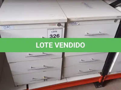 LOTE 326 - 02 GAVETEIROS COM 04 GAVETAS CADA. (NO ESTADO) ATENÇÃO! FAZER A VISITAÇÃO ANTES DE ARREMATAR, NÃO SABEMOS SE FUNCIONA, LEILÃO NÃO TEM GARANTIA E NEM DEVOLUÇÃO, SUJEITO A POSSÍVEIS AVARIAS VISÍVEIS/OCULTAS E/OU AUSÊNCIA DE COMPONENTES.
