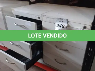 LOTE 346 - 02 GAVETEIROS COM 03 GAVETAS CADA. (NO ESTADO) ATENÇÃO! FAZER A VISITAÇÃO ANTES DE ARREMATAR, NÃO SABEMOS SE FUNCIONA. LEILÃO NÃO TEM GARANTIA E NEM DEVOLUÇÃO, SUJEITO A POSSÍVEIS AVARIAS VISÍVEIS/OCULTAS E/OU AUSÊNCIA DE COMPONENTES.