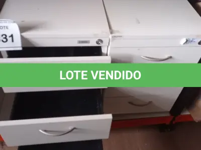 LOTE 331 - 02 GAVETEIROS COM 03 GAVETAS CADA. (NO ESTADO) ATENÇÃO! FAZER A VISITAÇÃO ANTES DE ARREMATAR, NÃO SABEMOS SE FUNCIONA, LEILÃO NÃO TEM GARANTIA E NEM DEVOLUÇÃO, SUJEITO A POSSÍVEIS AVARIAS VISÍVEIS/OCULTAS E/OU AUSÊNCIA DE COMPONENTES.