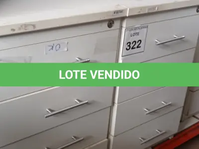LOTE 322 - 02 GAVETEIROS COM 04 GAVETAS CADA. (NO ESTADO) ATENÇÃO! FAZER A VISITAÇÃO ANTES DE ARREMATAR, NÃO SABEMOS SE FUNCIONA, LEILÃO NÃO TEM GARANTIA E NEM DEVOLUÇÃO, SUJEITO A POSSÍVEIS AVARIAS VISÍVEIS/OCULTAS E/OU AUSÊNCIA DE COMPONENTES.