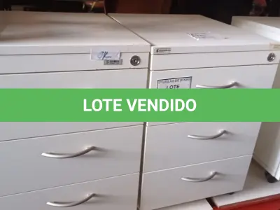 LOTE 339 - 02 GAVETEIROS COM 03 GAVETAS CADA. (NO ESTADO) ATENÇÃO! FAZER A VISITAÇÃO ANTES DE ARREMATAR, NÃO SABEMOS SE FUNCIONA. LEILÃO NÃO TEM GARANTIA E NEM DEVOLUÇÃO, SUJEITO A POSSÍVEIS AVARIAS VISÍVEIS/OCULTAS E/OU AUSÊNCIA DE COMPONENTES.