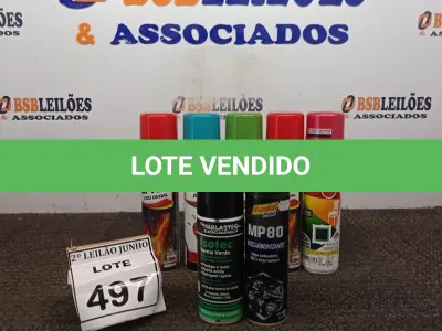LOTE 497 - 05 TINTAS SPRAY DE CORES DIVERSAS, 01 DESCARBONIZANTE E 01 VERNIZ VERDE ISOTEC. (NO ESTADO) ATENÇÃO! FAZER A VISITAÇÃO ANTES DE ARREMATAR, NÃO SABEMOS SE FUNCIONA, LEILÃO NÃO TEM GARANTIA E NEM DEVOLUÇÃO, SUJEITO A POSSÍVEIS AVARIAS VISÍVEIS/OCULTAS E/OU AUSÊNCIA DE COMPONENTES.