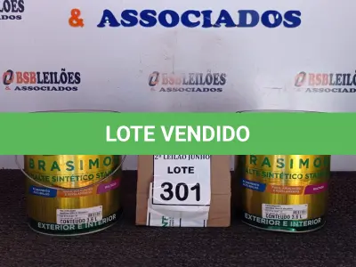 LOTE 301 - 02 LATAS DE ESMALTE SINTÉTICO NA COR PRETO BRILHANTE MARCA BASILUX. (NO ESTADO) ATENÇÃO! FAZER A VISITAÇÃO ANTES DE ARREMATAR, NÃO SABEMOS SE FUNCIONA, LEILÃO NÃO TEM GARANTIA E NEM DEVOLUÇÃO, SUJEITO A POSSÍVEIS AVARIAS VISÍVEIS/OCULTAS E/OU AUSÊNCIA DE COMPONENTES.