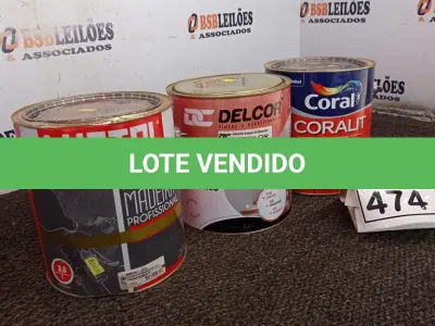 LOTE 474 - 01 ESMALTE SINTÉTICO DE 3,6L MARCA CORAL, 01 ESMALTE SINTÉTICO COM 3,6L MARCA DELCOR E 01 SELADOR DE 3,6L MARCA LUZTOL. (NO ESTADO) ATENÇÃO! FAZER A VISITAÇÃO ANTES DE ARREMATAR, NÃO SABEMOS SE FUNCIONA, LEILÃO NÃO TEM GARANTIA E NEM DEVOLUÇÃO, SUJEITO A POSSÍVEIS AVARIAS VISÍVEIS/OCULTAS E/OU AUSÊNCIA DE COMPONENTES.