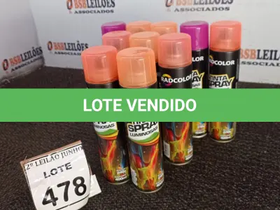 LOTE 478 - 10 TINTAS SPRAY DE CORES DIVERSAS. (NO ESTADO) ATENÇÃO! FAZER A VISITAÇÃO ANTES DE ARREMATAR, NÃO SABEMOS SE FUNCIONA, LEILÃO NÃO TEM GARANTIA E NEM DEVOLUÇÃO, SUJEITO A POSSÍVEIS AVARIAS VISÍVEIS/OCULTAS E/OU AUSÊNCIA DE COMPONENTES.