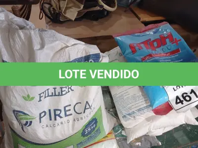 LOTE 461 - 01 LOTE VARIEDADES DE SACOS DE CALCÁRIO AGRÍCOLA, ELEVADOR DE PH, CIMENTO REJUNTE, GESSO E DIVERSOS. (NO ESTADO) ATENÇÃO! FAZER A VISITAÇÃO ANTES DE ARREMATAR, NÃO SABEMOS SE FUNCIONA, LEILÃO NÃO TEM GARANTIA E NEM DEVOLUÇÃO, SUJEITO A POSSÍVEIS AVARIAS VISÍVEIS/OCULTAS E/OU AUSÊNCIA DE COMPONENTES.