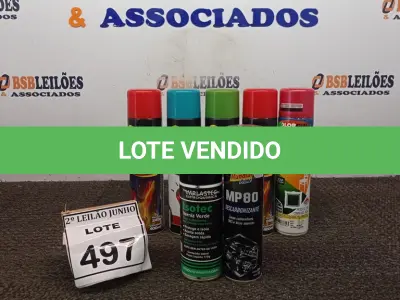 LOTE 497 - 05 TINTAS SPRAY DE CORES DIVERSAS, 01 DESCARBONIZANTE E 01 VERNIZ VERDE ISOTEC. (NO ESTADO) ATENÇÃO! FAZER A VISITAÇÃO ANTES DE ARREMATAR, NÃO SABEMOS SE FUNCIONA, LEILÃO NÃO TEM GARANTIA E NEM DEVOLUÇÃO, SUJEITO A POSSÍVEIS AVARIAS VISÍVEIS/OCULTAS E/OU AUSÊNCIA DE COMPONENTES.