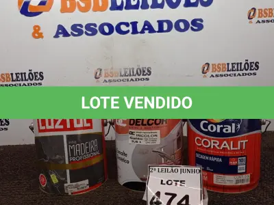 LOTE 474 - 01 ESMALTE SINTÉTICO DE 3,6L MARCA CORAL, 01 ESMALTE SINTÉTICO COM 3,6L MARCA DELCOR E 01 SELADOR DE 3,6L MARCA LUZTOL. (NO ESTADO) ATENÇÃO! FAZER A VISITAÇÃO ANTES DE ARREMATAR, NÃO SABEMOS SE FUNCIONA, LEILÃO NÃO TEM GARANTIA E NEM DEVOLUÇÃO, SUJEITO A POSSÍVEIS AVARIAS VISÍVEIS/OCULTAS E/OU AUSÊNCIA DE COMPONENTES.
