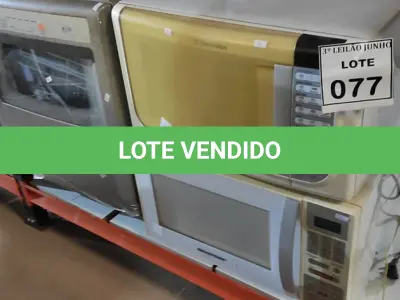 LOTE 077 - 01 LAVA LOUÇA E 02 MICRO-ONDAS SEM PRATO. (NO ESTADO) ATENÇÃO! FAZER A VISITAÇÃO ANTES DE ARREMATAR, NÃO SABEMOS SE FUNCIONA. LEILÃO NÃO TEM GARANTIA E NEM DEVOLUÇÃO, SUJEITO A POSSÍVEIS AVARIAS VISÍVEIS/OCULTAS E/OU AUSÊNCIA DE COMPONENTES.